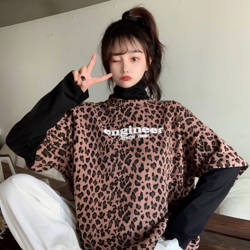 Two Leopard Print Long Sleeve T-Shirt women's fashion clothes