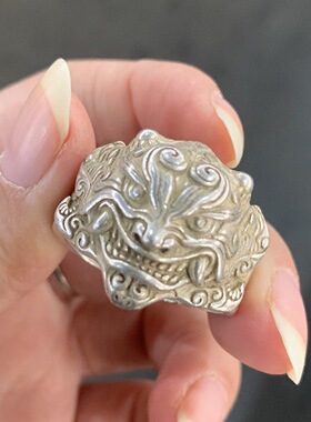 古玩古董老铜器杂项收藏白铜苗银藏银貔貅戒指指环