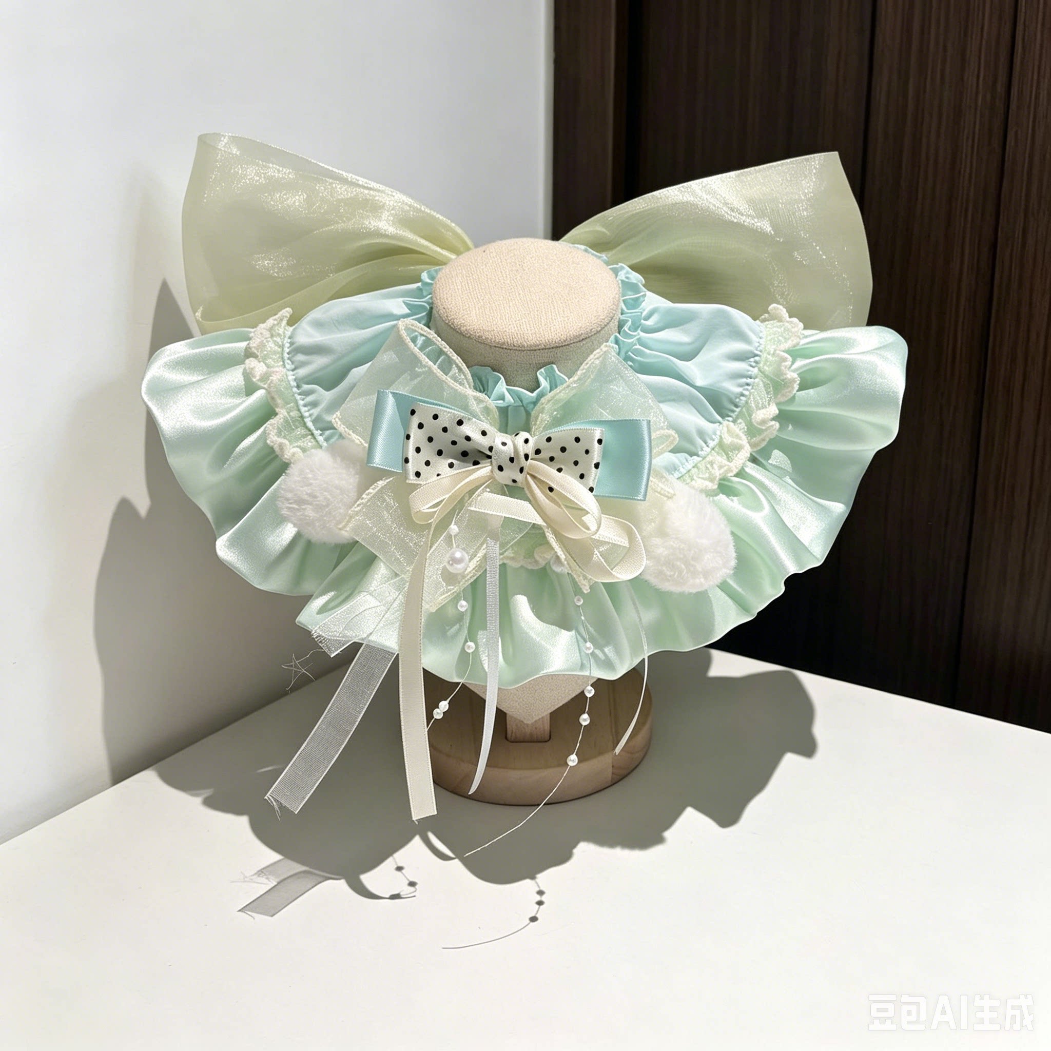 【萌宠】仙气飘飘!清新浅绿缎面蝴蝶围脖狗猫咪都能用可爱又百搭