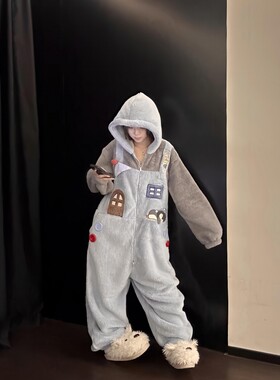 沐染家可爱卡通连体珊瑚绒睡衣