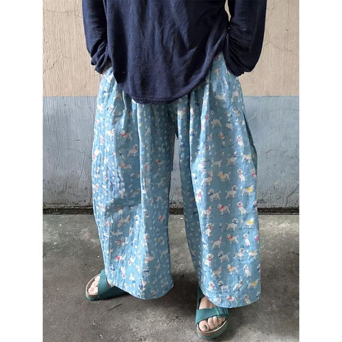 沐染家 韩版可爱卡通印花睡裤女春秋季新款宽松舒适居家遛弯裤子