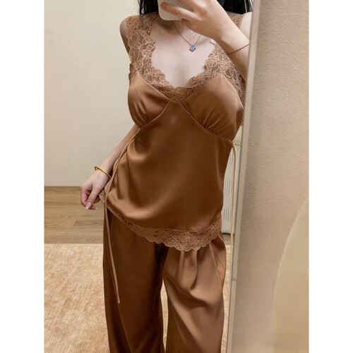 沐染家 纯欲轻奢蕾丝花边冰丝睡衣女春夏季高级感气质家居服套装