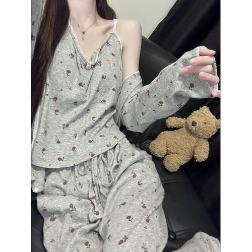 沐染家女士甜美小碎花长袖睡衣