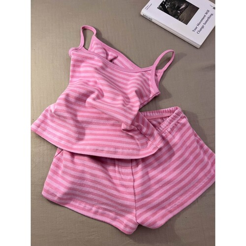 沐染家 粉色少女辣妹吊带睡衣女夏款新款背心短裤家居服外穿套装