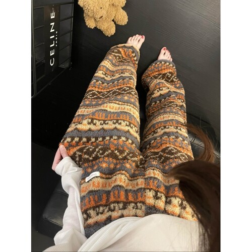 沐染家韩系复古印花珊瑚绒睡裤