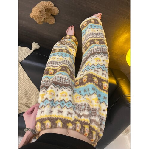 毛绒可爱卡通费尔岛珊瑚绒睡裤女