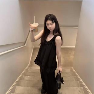 少女甜美木耳边褶皱背心睡衣女夏款 2025年新款 宽松慵懒家居服套装