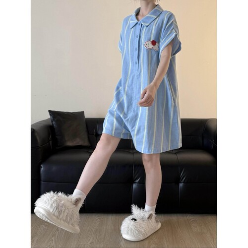 沐染家 大码卡通酷猫一体式睡衣女夏款宽松舒适可外穿出门连体衣