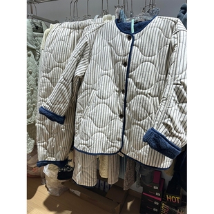 可外穿家居服套装 ins简约高级感条纹夹棉棉服睡衣冬季 女2025新款