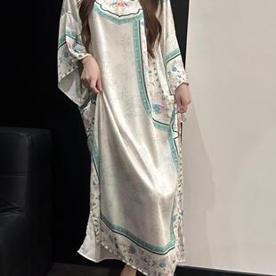大码 新中式 夏季 国风提花七分袖 宽松复古睡裙可外穿 睡衣女2025新款