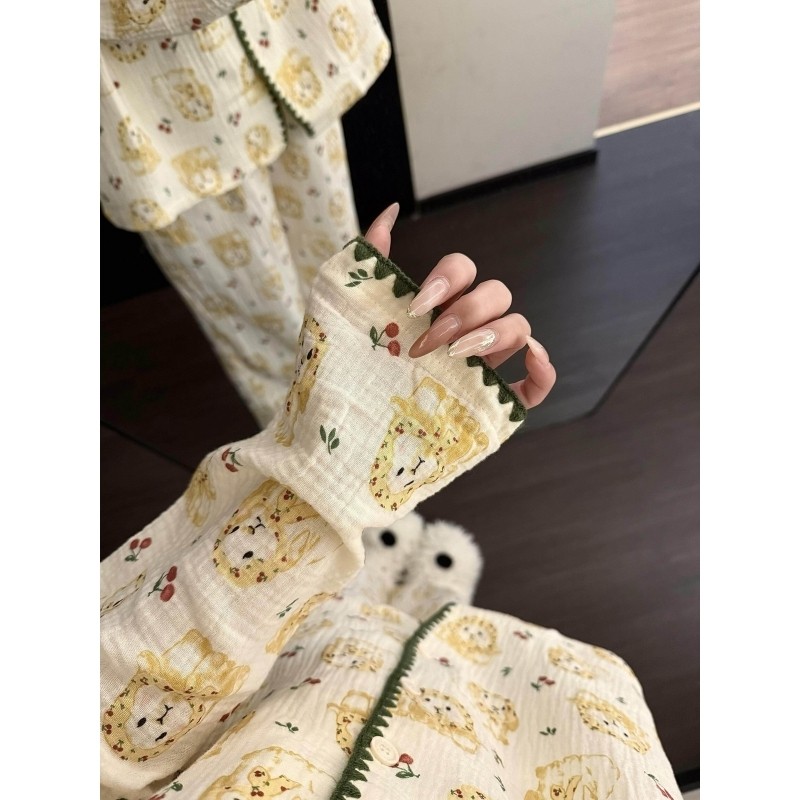 韩系可爱卡通印花睡衣2026年女春秋款新款宽松慵懒舒适家居服套装,女士内衣/男士内衣/家居服,睡衣/家居服套装,淘宝优惠券,粉丝福利购,淘宝优惠卷