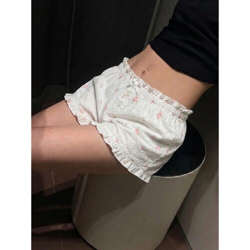 沐染家 少女甜美荷叶边碎花睡裤女夏季亲肤舒适可外穿出门遛弯裤