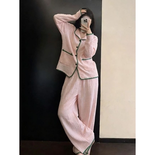 家居服棉纱套装 软糯亲肤舒适纯棉睡衣女春秋款 长裤 开衫 2026年新款