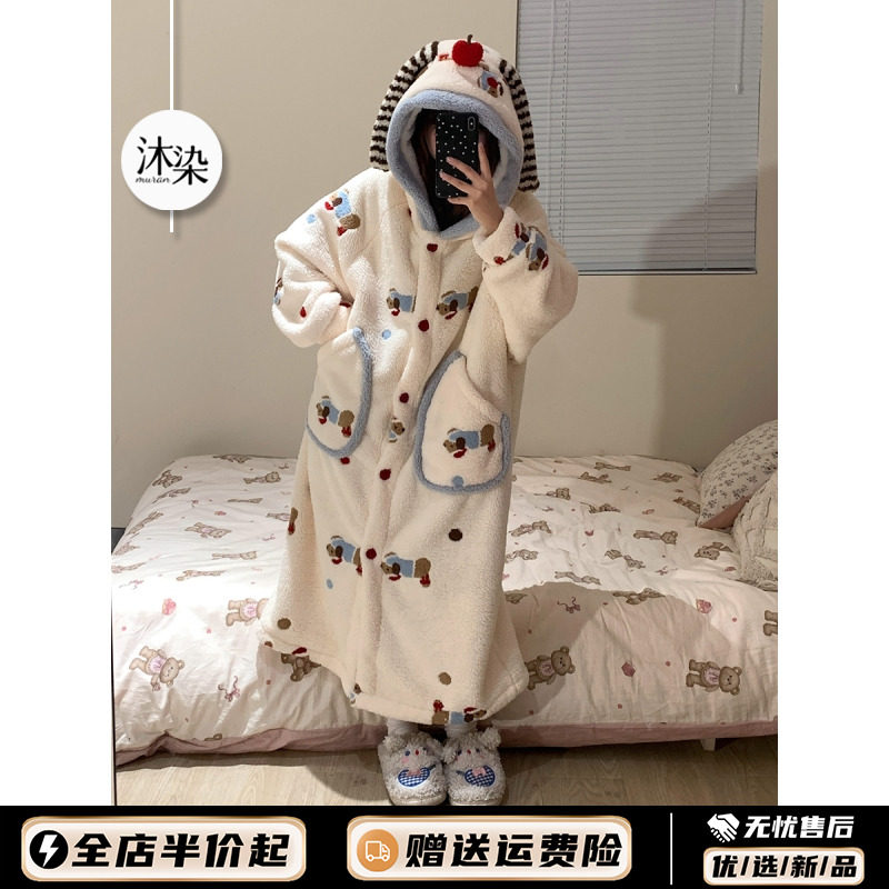 腊肠小狗珊瑚绒女士睡袍浴袍女冬款加厚保暖中长款家居服大码睡衣,女士内衣/男士内衣/家居服,睡袍/浴袍,淘宝优惠券,粉丝福利购,淘宝优惠卷