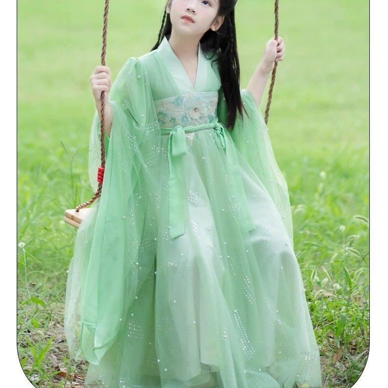 汉服女童春秋2024新款春款女孩古风超仙儿童古装大袖衫唐装连衣裙