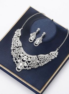 热销欧美简约耳环项链套装婚纱礼服拍摄配饰简约大气款女式拍摄