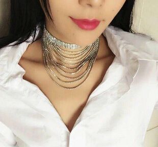 shoke颈链欧美时尚新款创意大牌饰品 合金满钻多层烧焊项链女