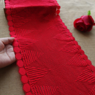 大红色黑色宽23cm不太透裙子下摆布料服装 辅料DIY娃衣蕾丝花边