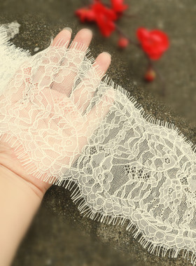 13厘米宽杏黄色偏肉粉无弹睫毛蕾丝花边辅料下摆加长领口袖子装饰