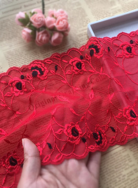 16厘米宽红色弹力刺绣加厚蕾丝花边辅料裙子下摆装饰辅料7.2元