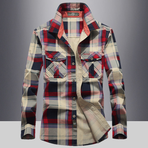 秋季长袖衬衫纯棉格子