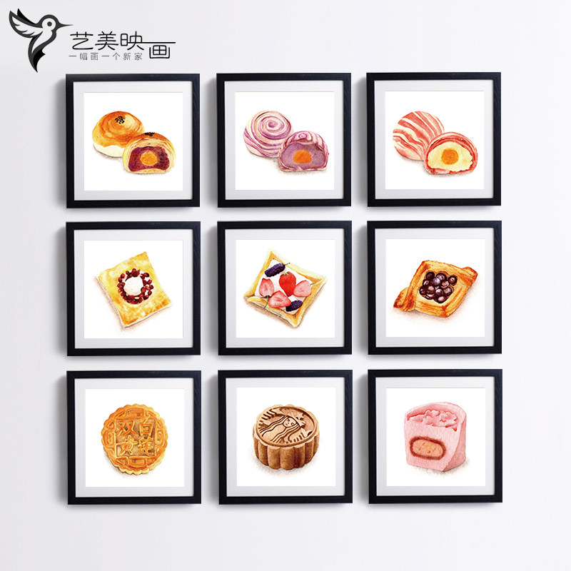 【月饼】糕点烘焙甜品蛋糕面包双黄莲蓉水果冰皮中秋麦酥装饰挂画