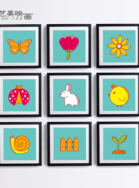 【向往的生活】蓝色小清新田园装饰画幼儿园儿童房挂画有框三联画
