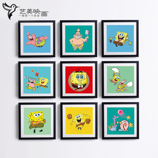 【海绵宝宝V】海报卡通动漫装饰画 墙画挂画 实木画框有框画
