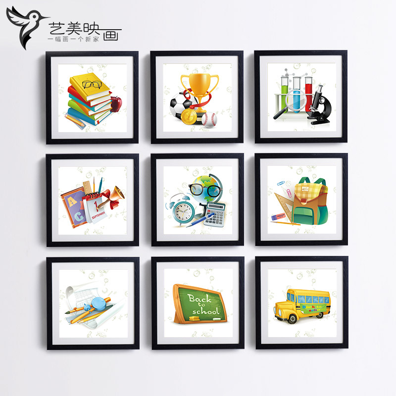 【手绘学习】学校教室走廊壁挂画图书馆客厅书房装饰有框科学实验