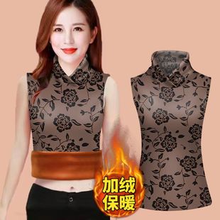 秋冬加绒加厚保暖坎肩女装高领围脖无袖背心内搭修身打底上衣潮