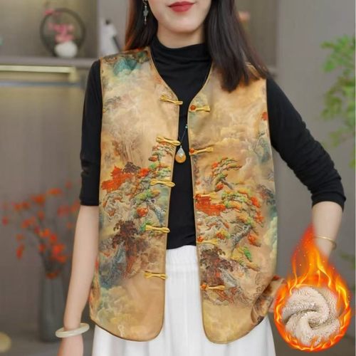 中式国风气质马甲时尚复古加绒坎肩背心盘扣女装新款妈妈无袖上衣