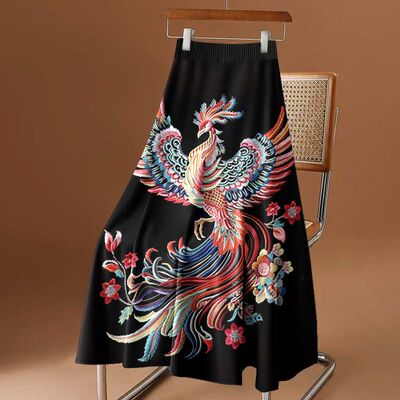 中长款2025春夏新款裙子半身裙垂感显瘦妈妈装过膝高腰裙印花百搭