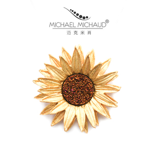 Michael 别针胸花女饰品美国设计师现货 Michaud金色向日葵花胸针