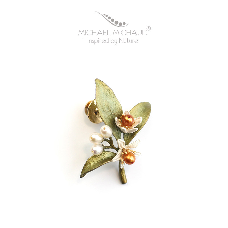 michael michaud 橙花胸针女 原创设计固定衣服高档防走光丝巾扣