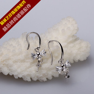 精诚艺珍珠s925纯银diy饰品配件镀925银日韩蝴蝶结款珍珠耳环空托