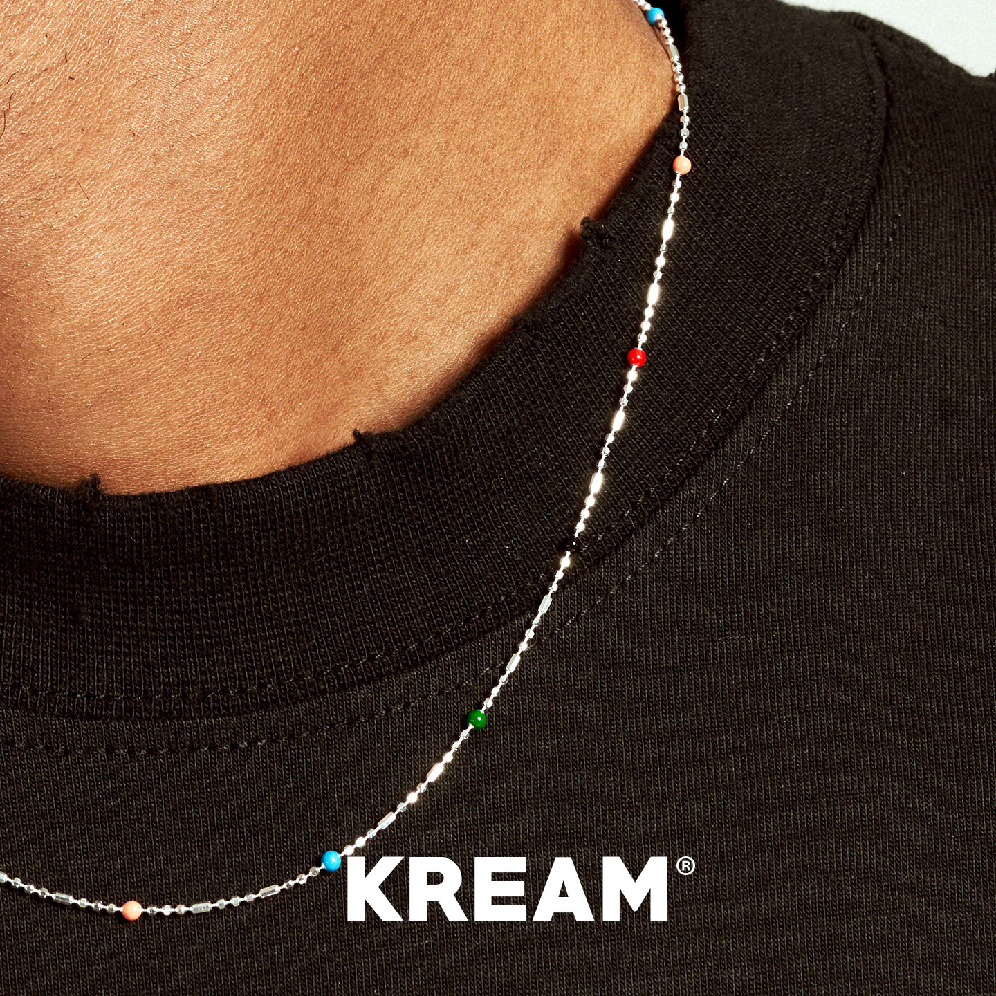 KREAM 纯银 超细锁骨链彩色滴油圆珠项链男毛衣链女