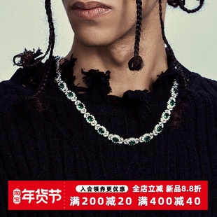 KREAM 复古绿钻项链男嘻哈女同款锁骨毛衣链欧美