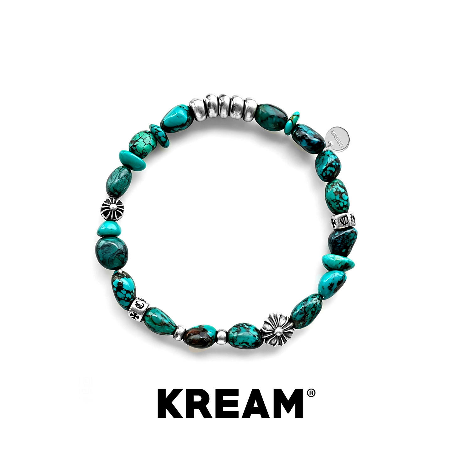 KREAM 925银复古十字绿松串珠手链男欧美潮流女手串情侣礼物