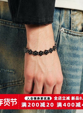 KREAM 黑色锆石雪花满钻手链男嘻哈女同款情侣欧美潮流
