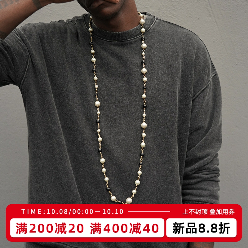 加长可叠戴黑白珍珠项链男女同款