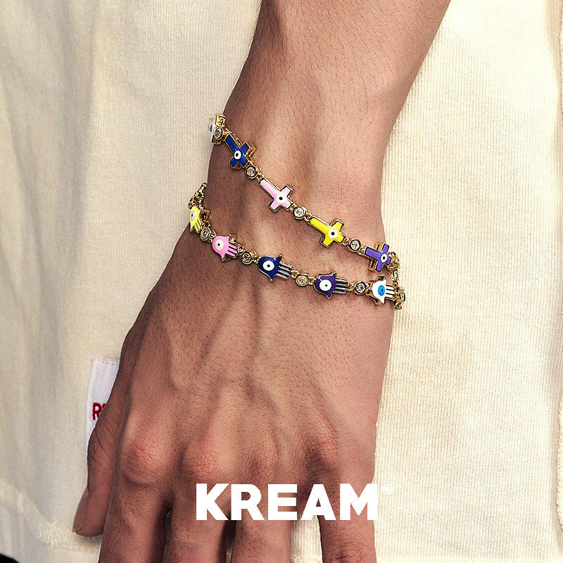 KREAM 彩色 法蒂玛之手 十字 滴胶手链男女同款嘻哈 多巴胺