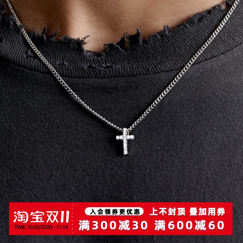 KREAM 纯银 mini 莫桑满钻十字吊坠男嘻哈女同款欧美潮流情侣