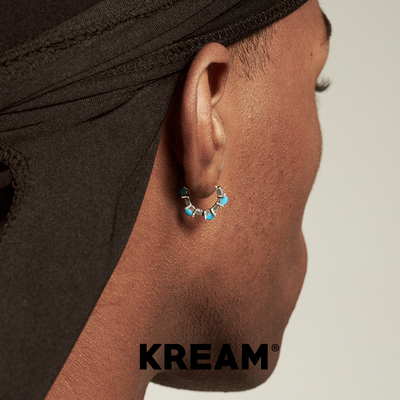 KREAM 纯银做旧绿松锆石十字耳圈男嘻哈女耳环欧美潮流耳饰