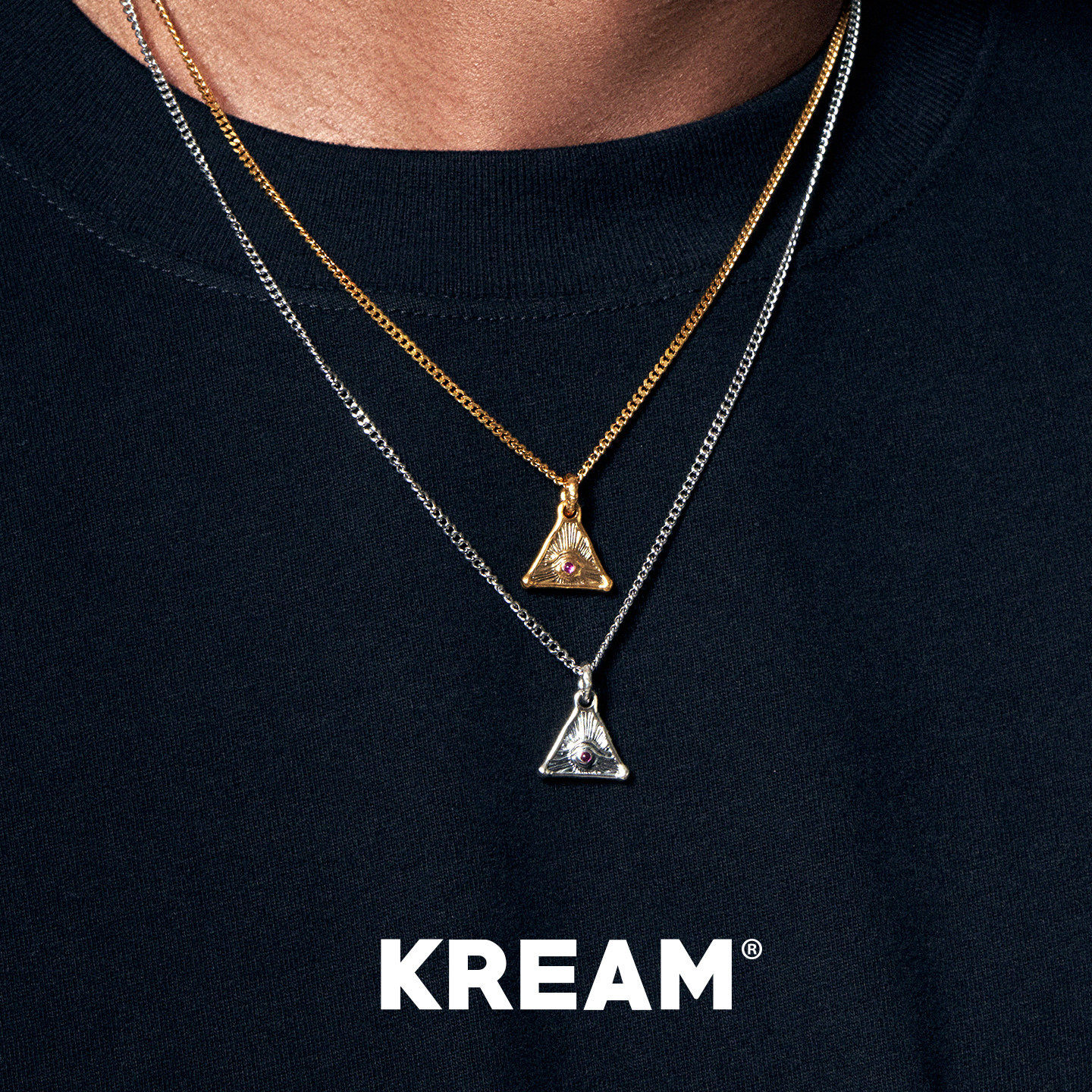 KREAM 925银三角全知之眼吊坠男嘻哈女项链欧美潮流锁骨毛衣链