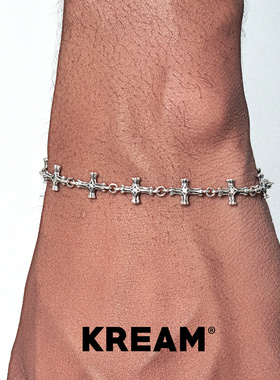 KREAM 通体925银做旧十字手链男嘻哈女欧美潮流情侣礼物