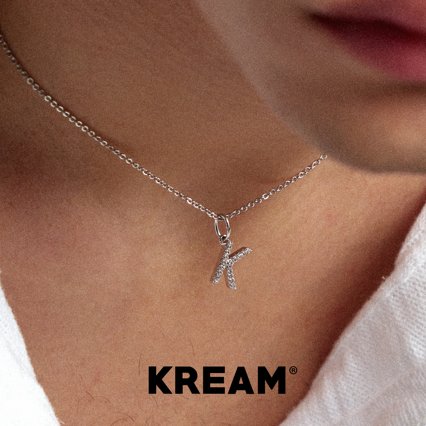 KREAM 银色满钻字母吊坠男嘻哈女欧美潮流简约百搭情侣锁骨链