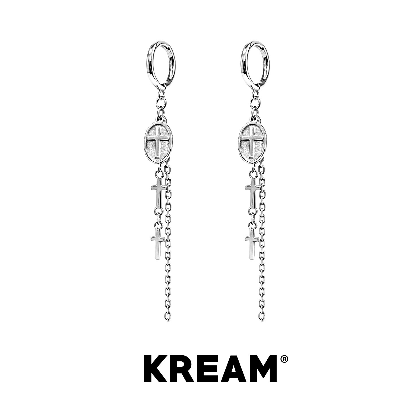 KREAM 纯银 多层流苏十字架耳环男欧美潮流女个性耳坠情侣
