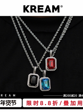 KREAM红蓝绿紫彩色宝石项链男女情侣同款镀K金嘻哈潮流个性项链