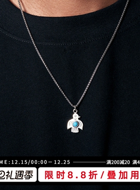 KREAM 925银雷鸟绿松元素吊坠男嘻哈项链女锁骨毛衣链欧美潮流
