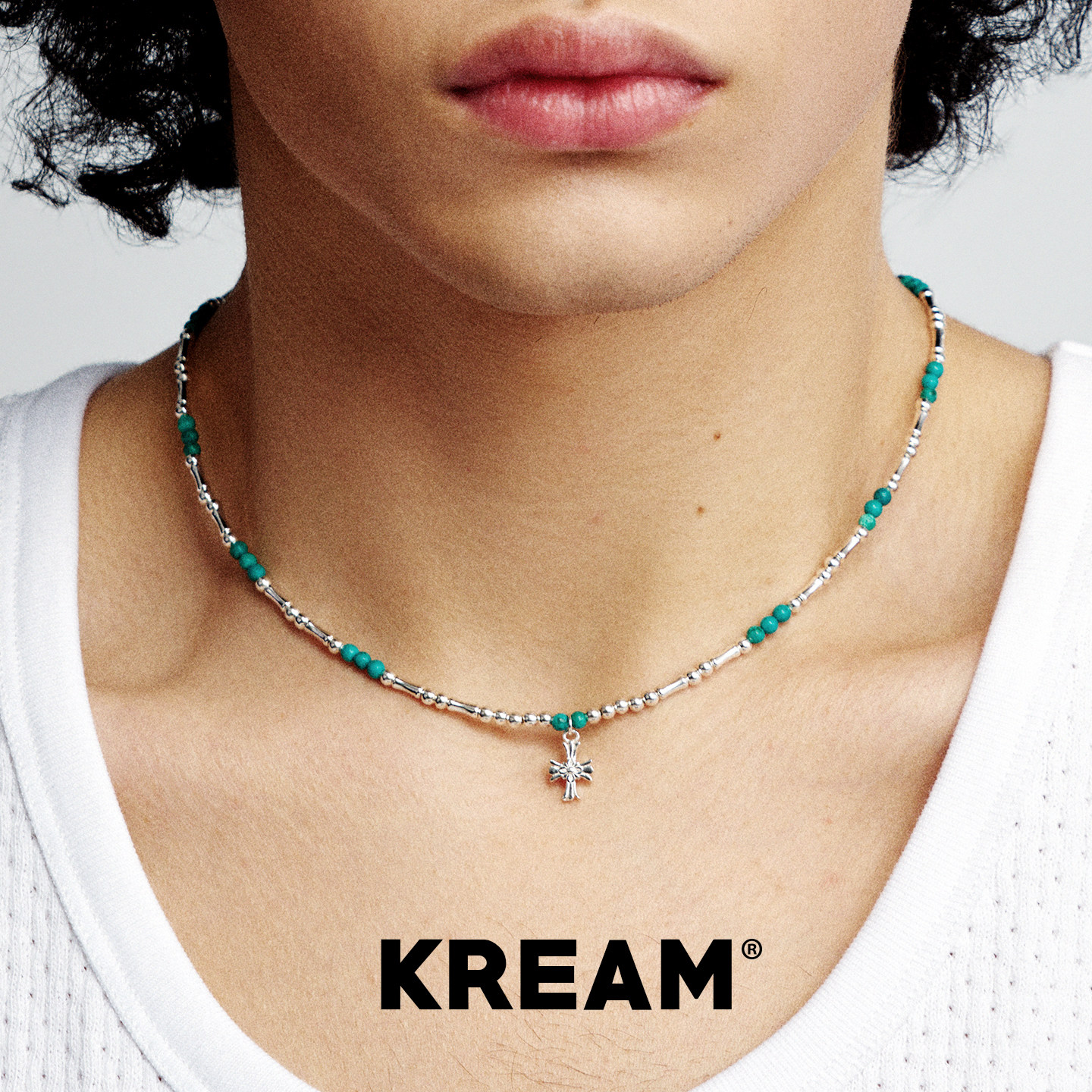 KREAM 925银绿松十字项链男欧美嘻哈潮流锁骨链精致个性情侣